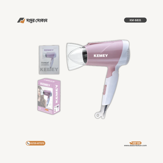Kemey Km6831 Cool And Hot Foldable Electric Hair Dryer
